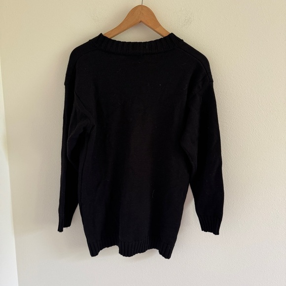 Saks Fifth Avenue Cardigan Sweater M Black 100% Extra Fine Merino Wool - Picture 5 of 6